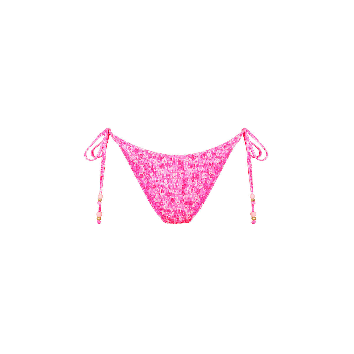 Shirred Dipped Cheeky Tie Bikini Bottom - Berry Burst