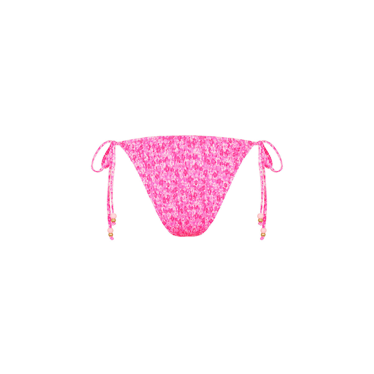 Shirred Dipped Cheeky Tie Bikini Bottom - Berry Burst