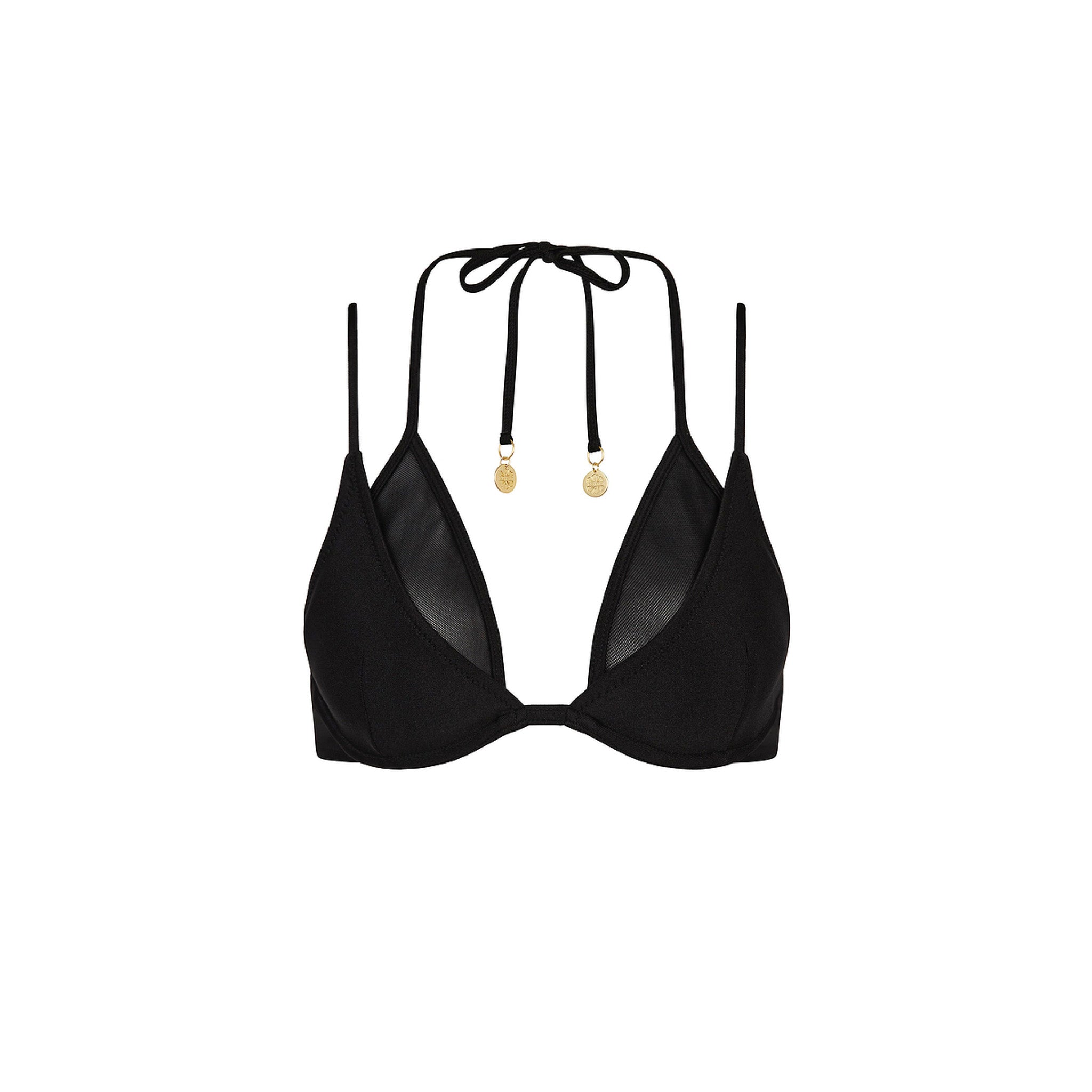Layered Mesh Underwire Bikini Top - Twilight Black