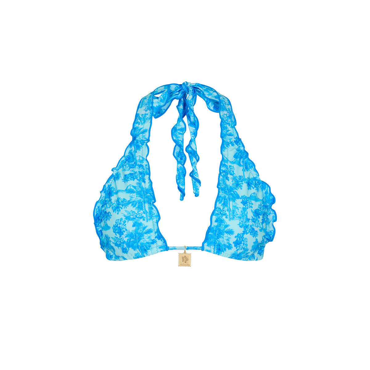 Lettuce Edge Halter Bikini Top - Ocean Paradise