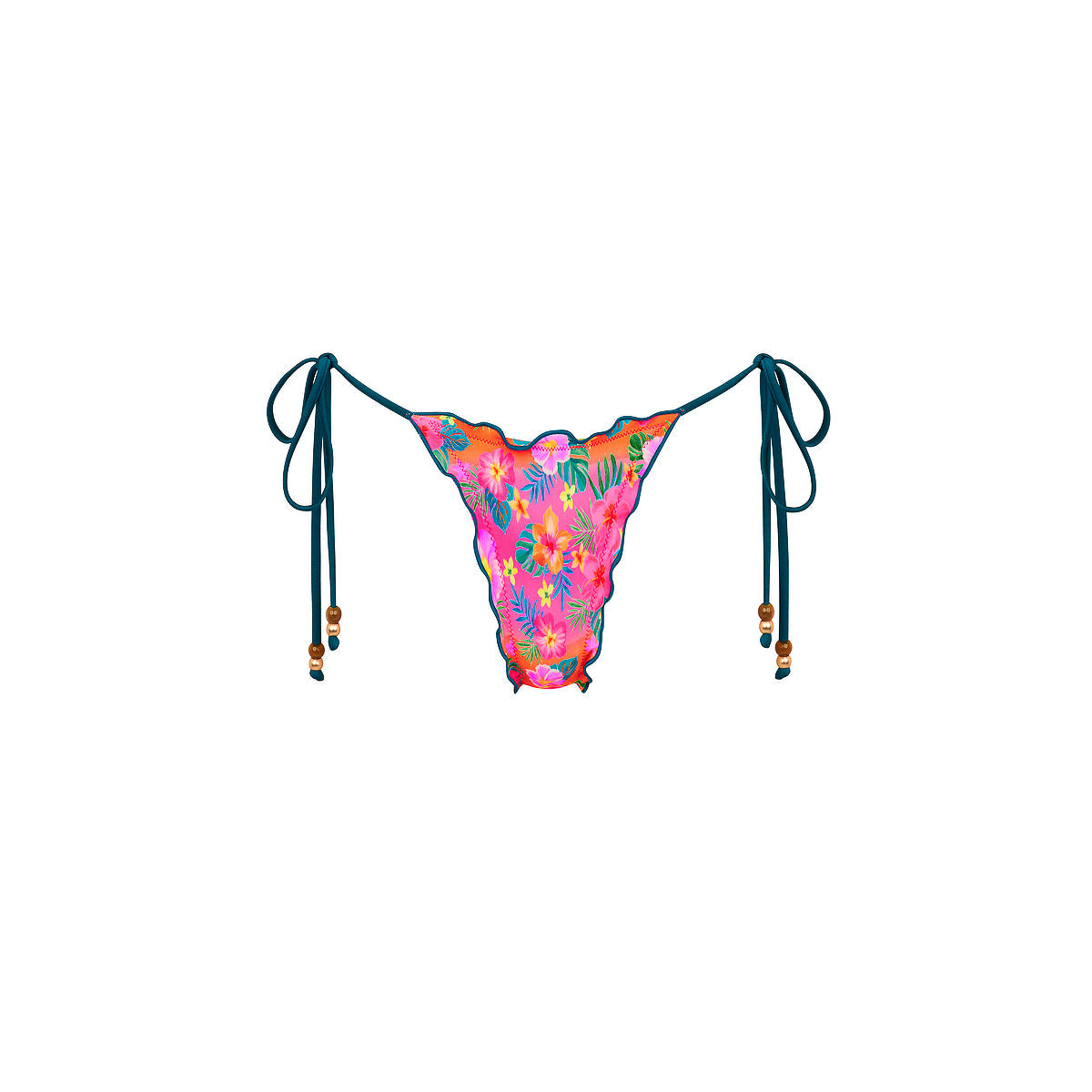 Lettuce Edge Thong Tie Bikini Bottom - Summer Glow