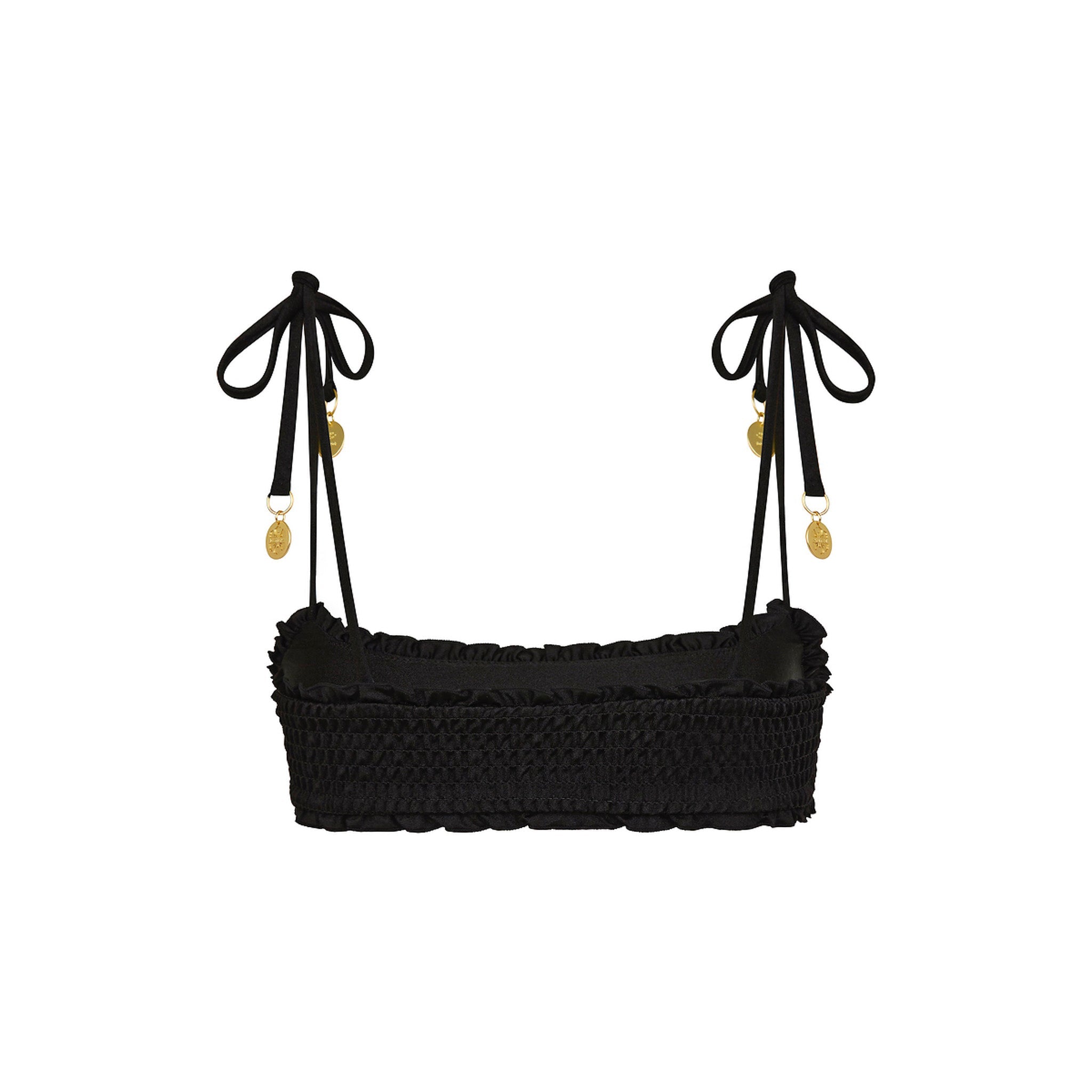 Shirred Crop Tie Bikini Top - Twilight Black