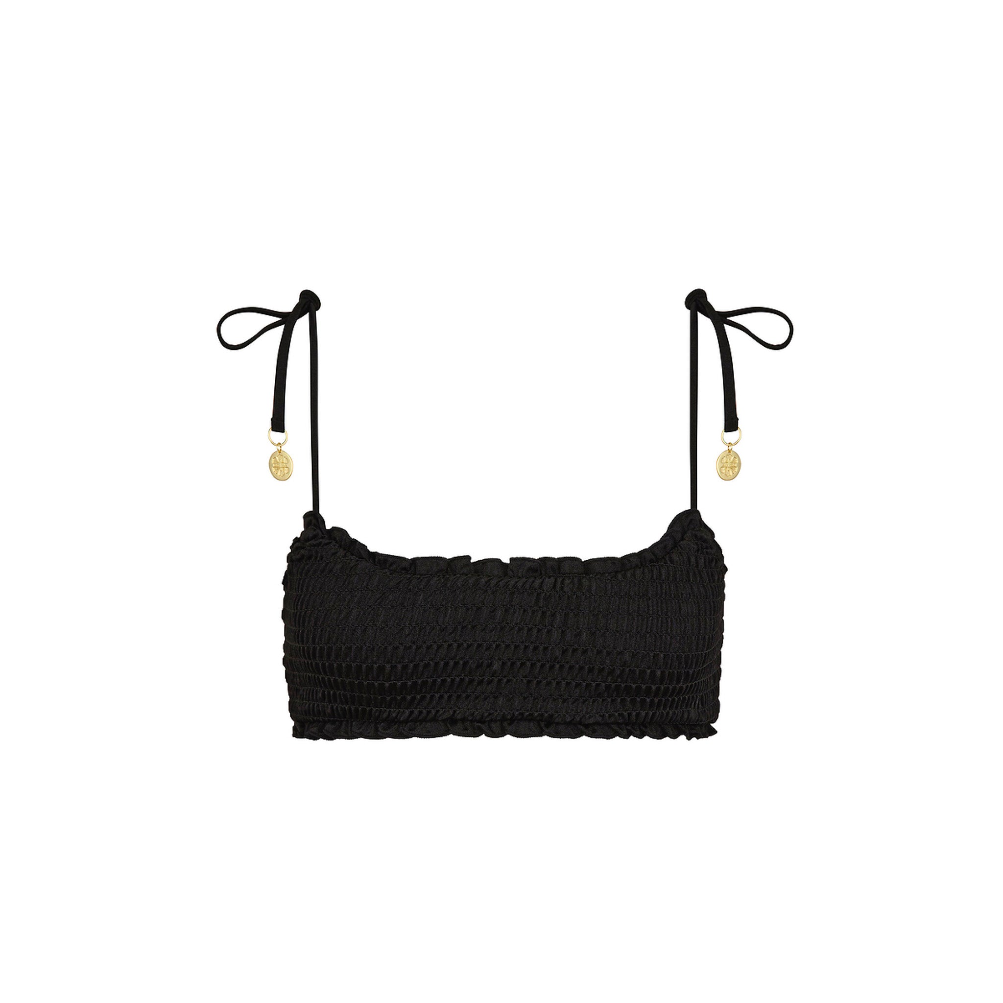 Shirred Crop Tie Bikini Top - Twilight Black