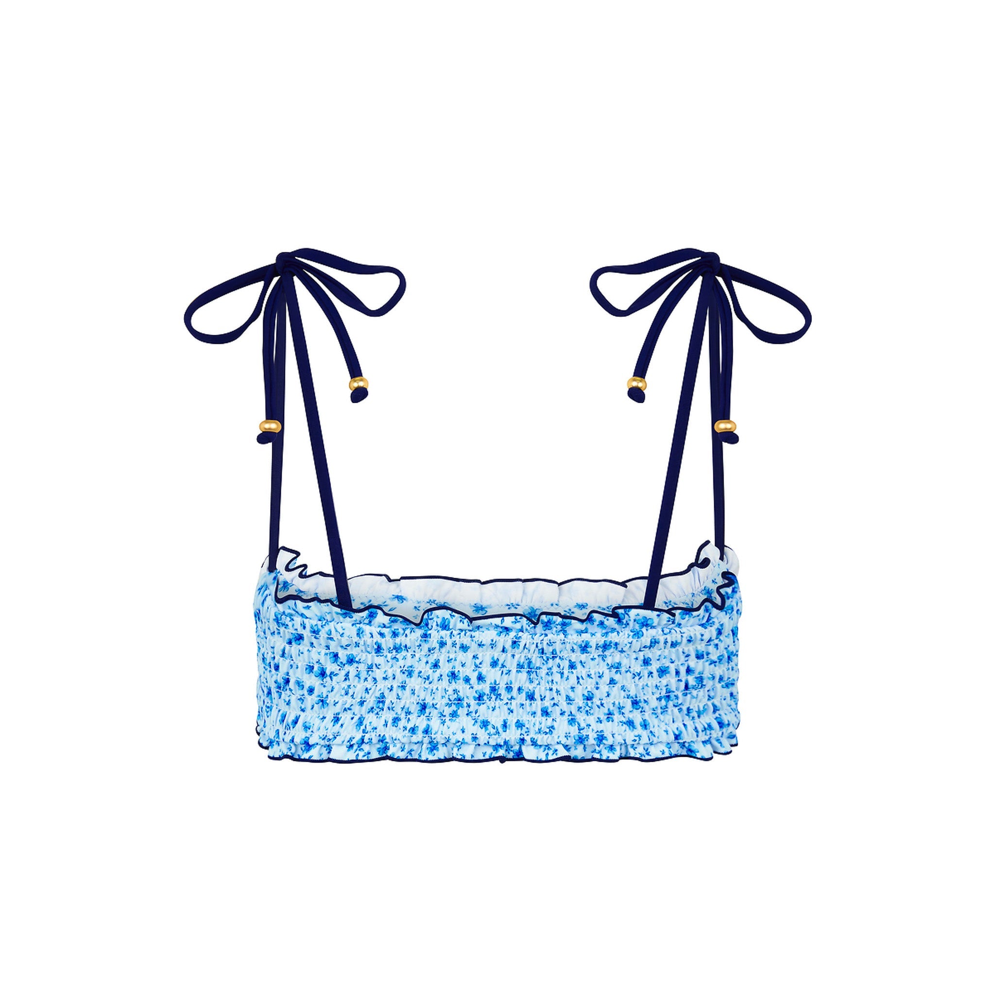 Shirred Crop Tie Bikini Top - Dream Flower