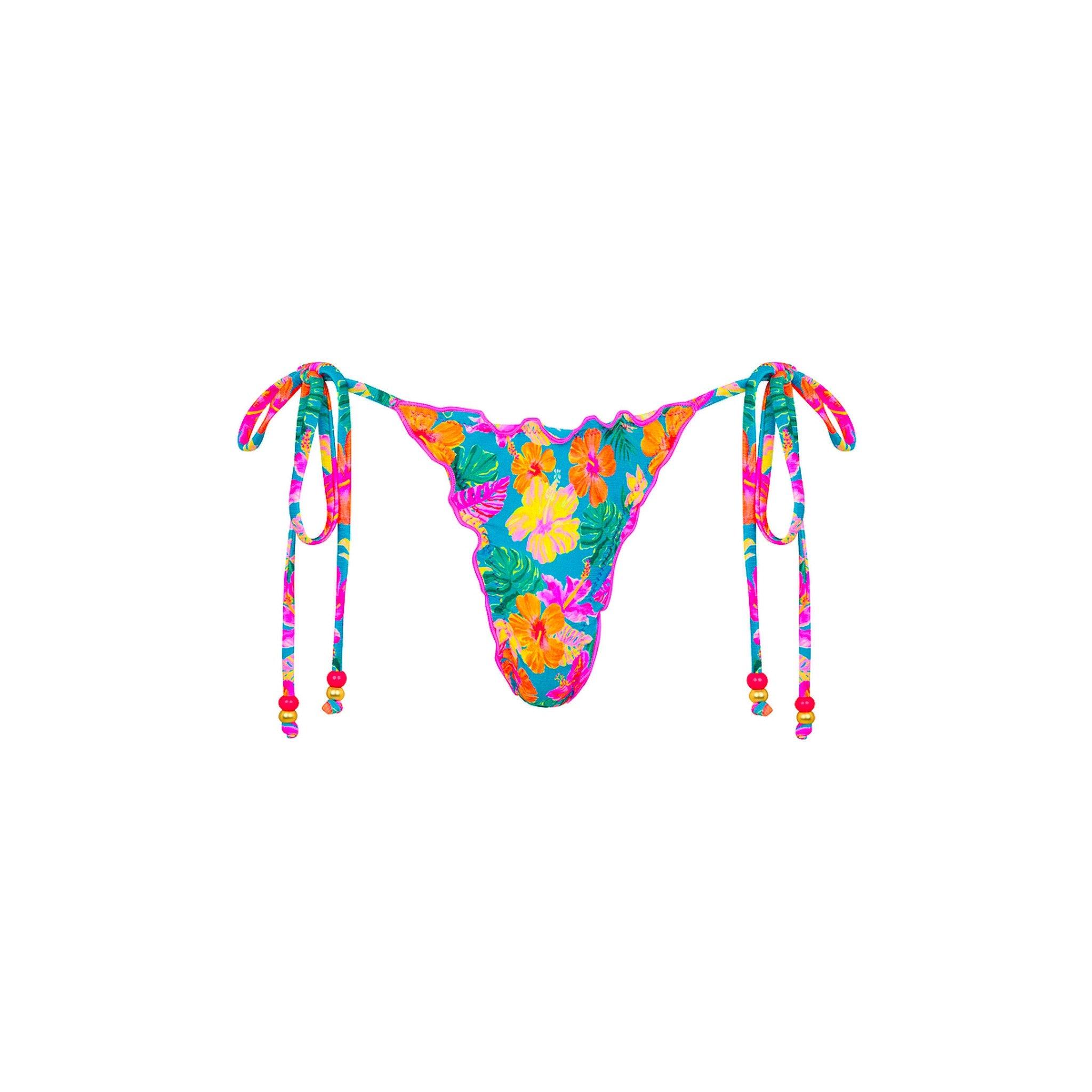 Lettuce Edge Thong Tie Bikini Bottom - Paradise Pop