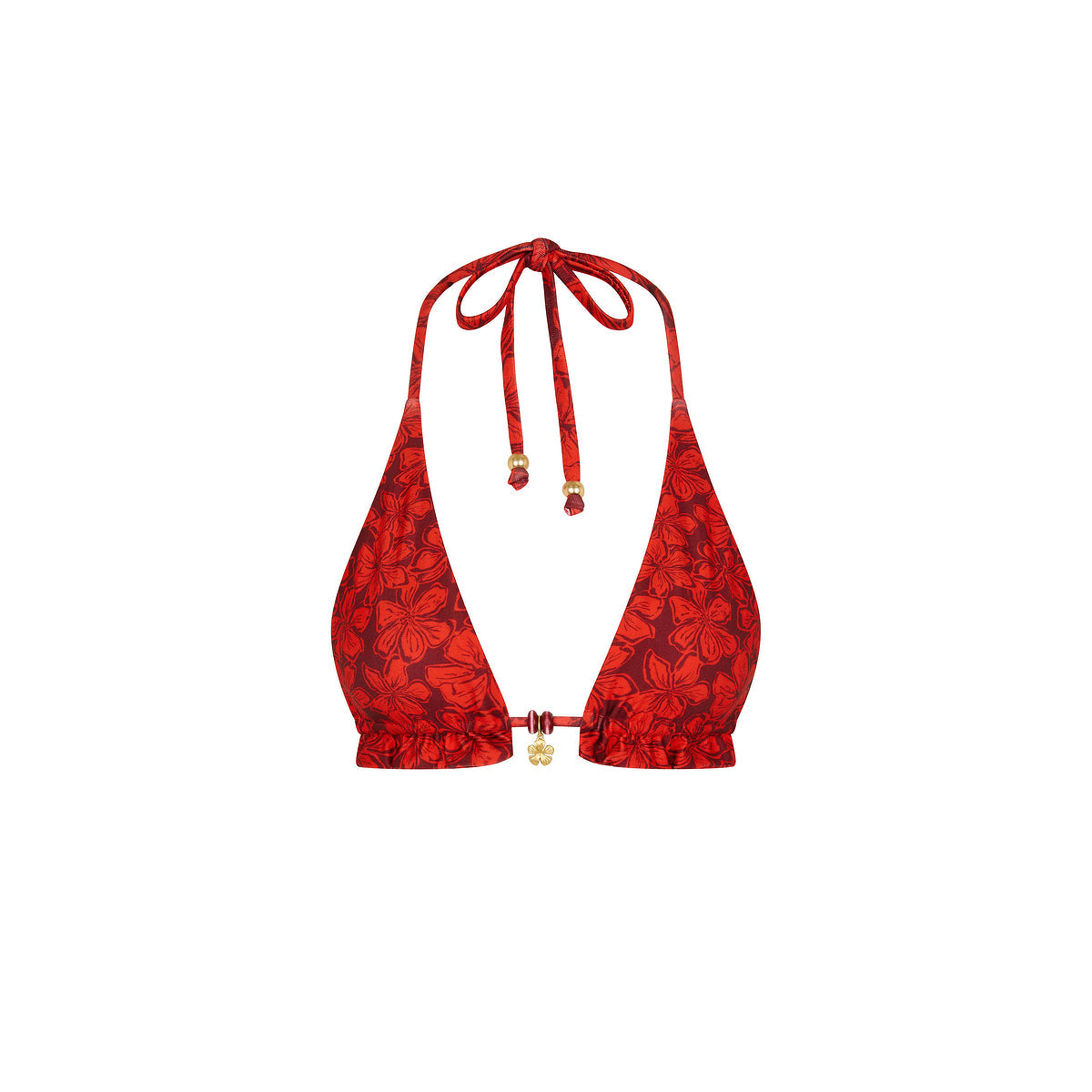Frill Halter Bralette Bikini Top - Sassy Sangria