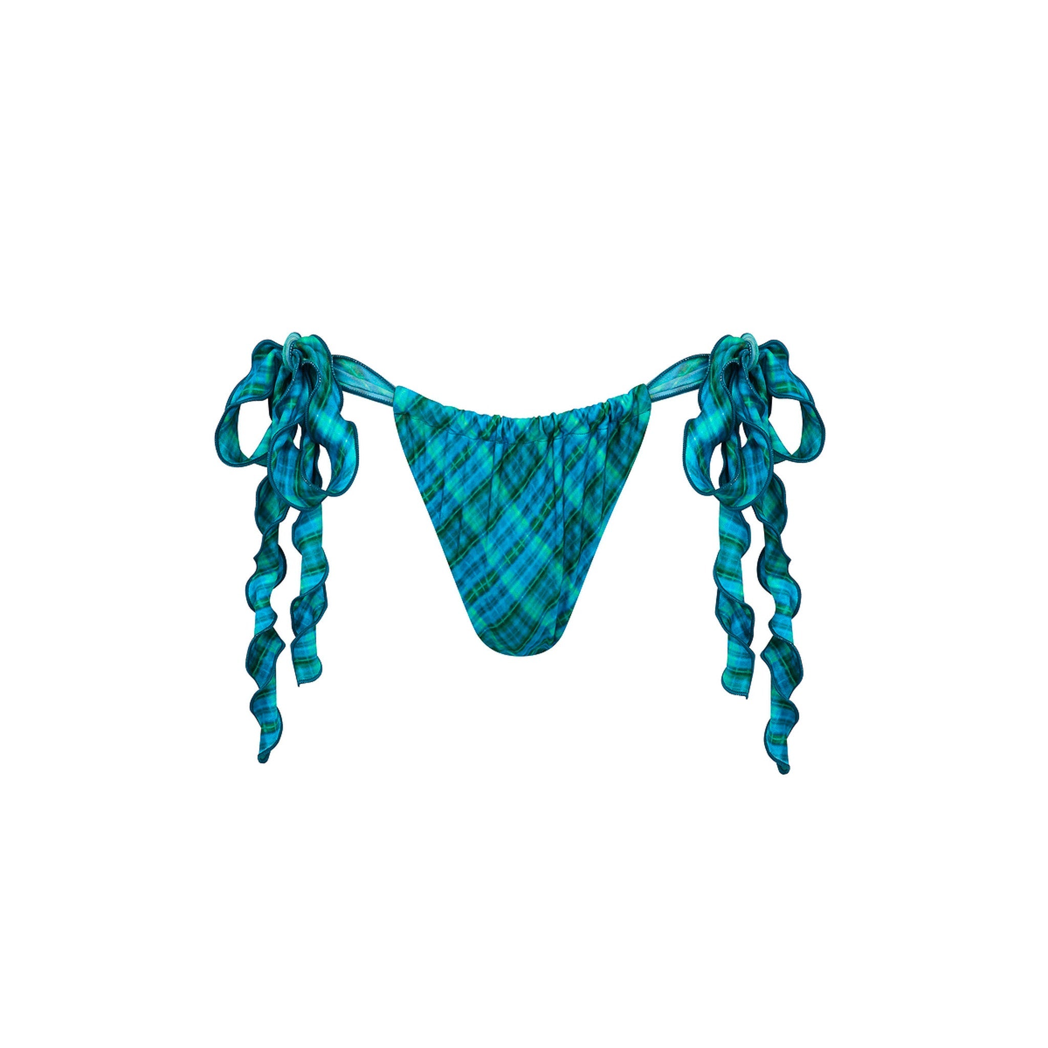 Lettuce Tie Ruched Thong Bikini Bottom - Tropic Dip